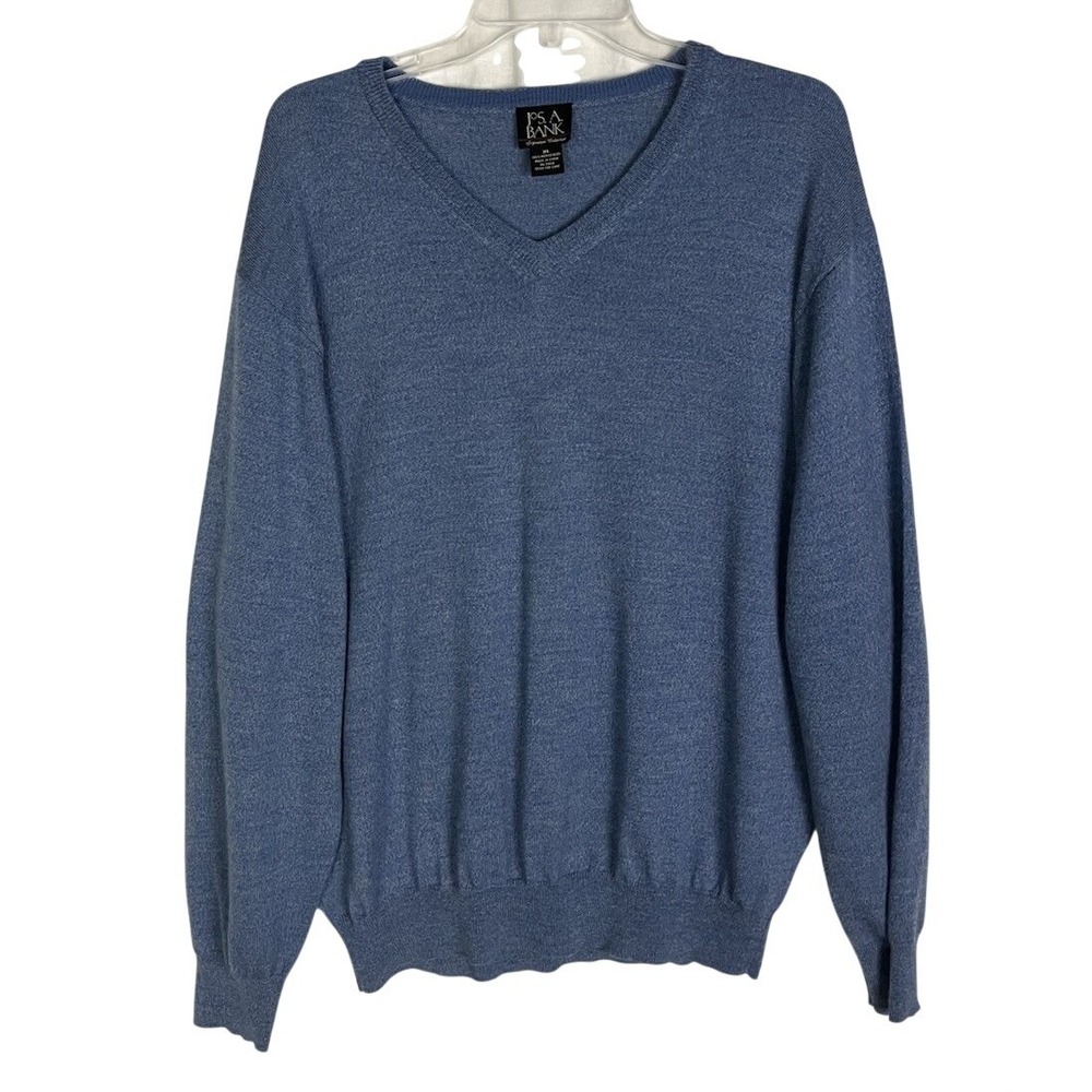 Jos A Bank Signature Collection Mens 100% Merino Wool Vneck Sweater Size XL Blue
